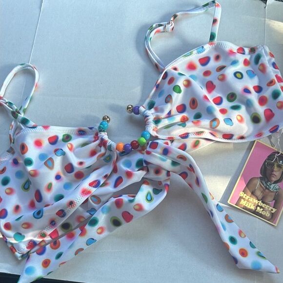 NWT Strawberry Milk Mob Roygbv Bikini Top Size Small - Picture 9 of 11